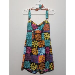 Trina Turk Retro Flower Hippie Halter Tie Back Romper‎ Size 6